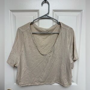Aerie Beige V-Neck Crop Top
